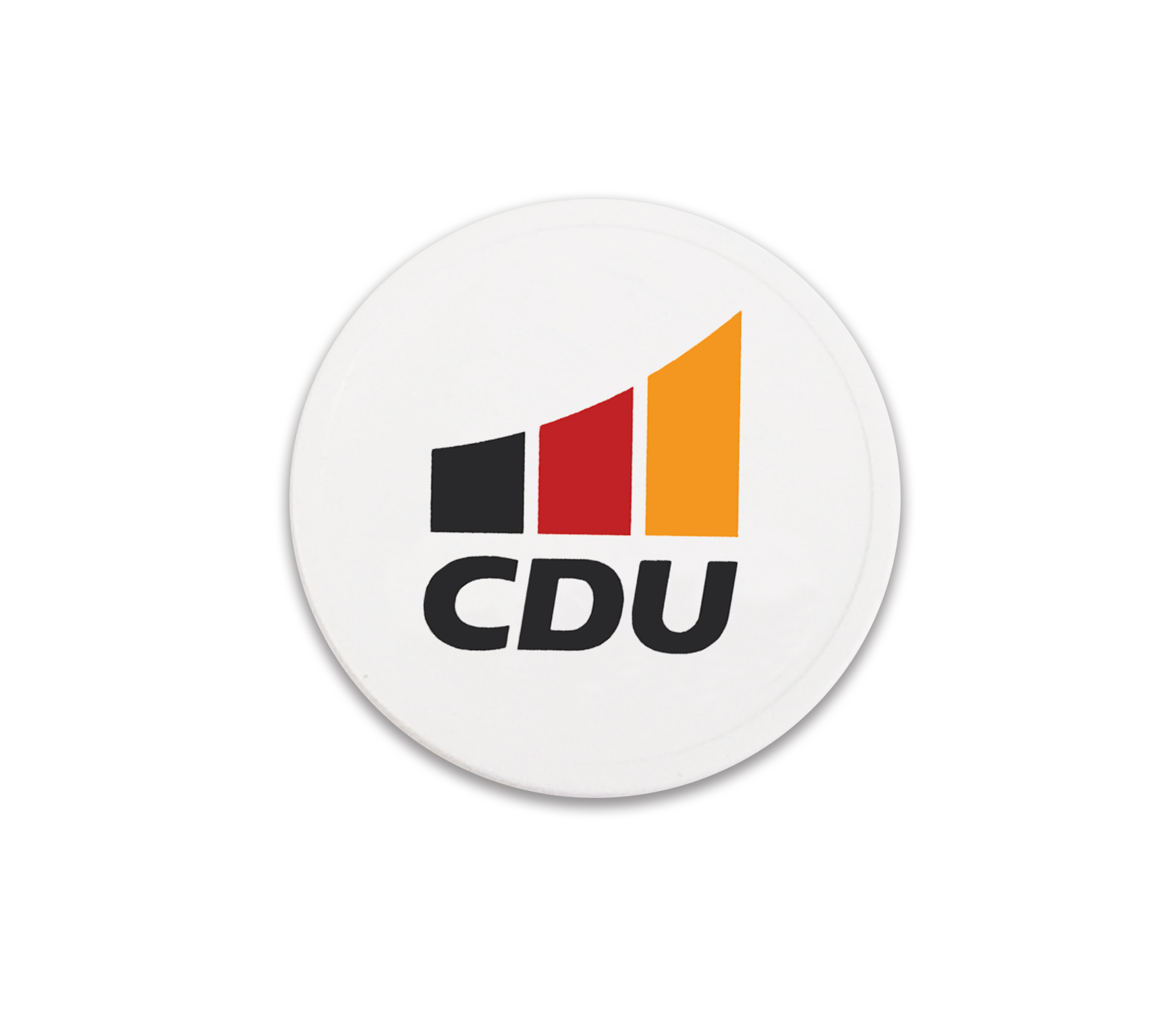 Einkaufswagenchip 1 Euro in Weiß. Bedruckt mit 3-farbigem CDU-Logo.
