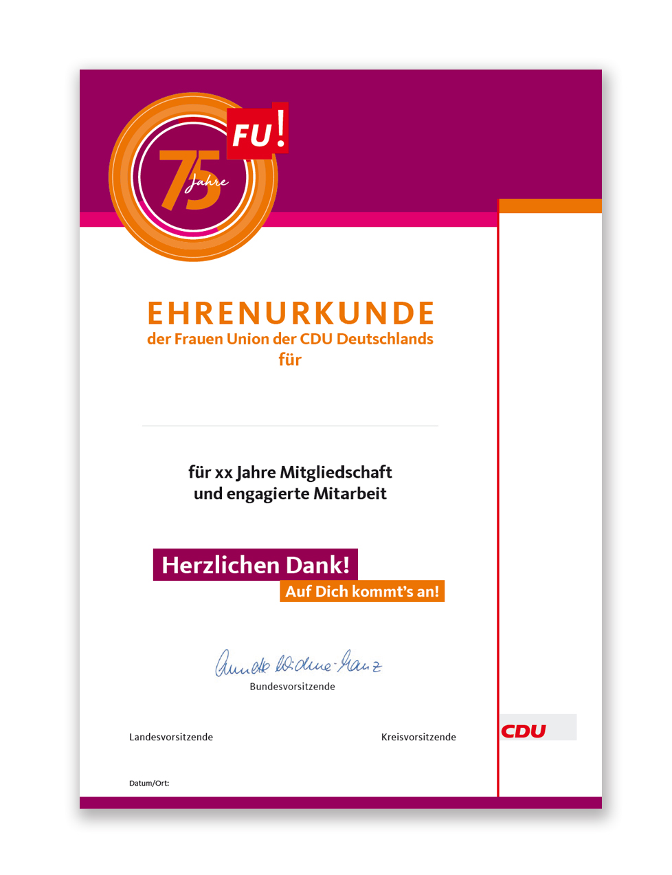 Ehrenurkunde der Frauen Union