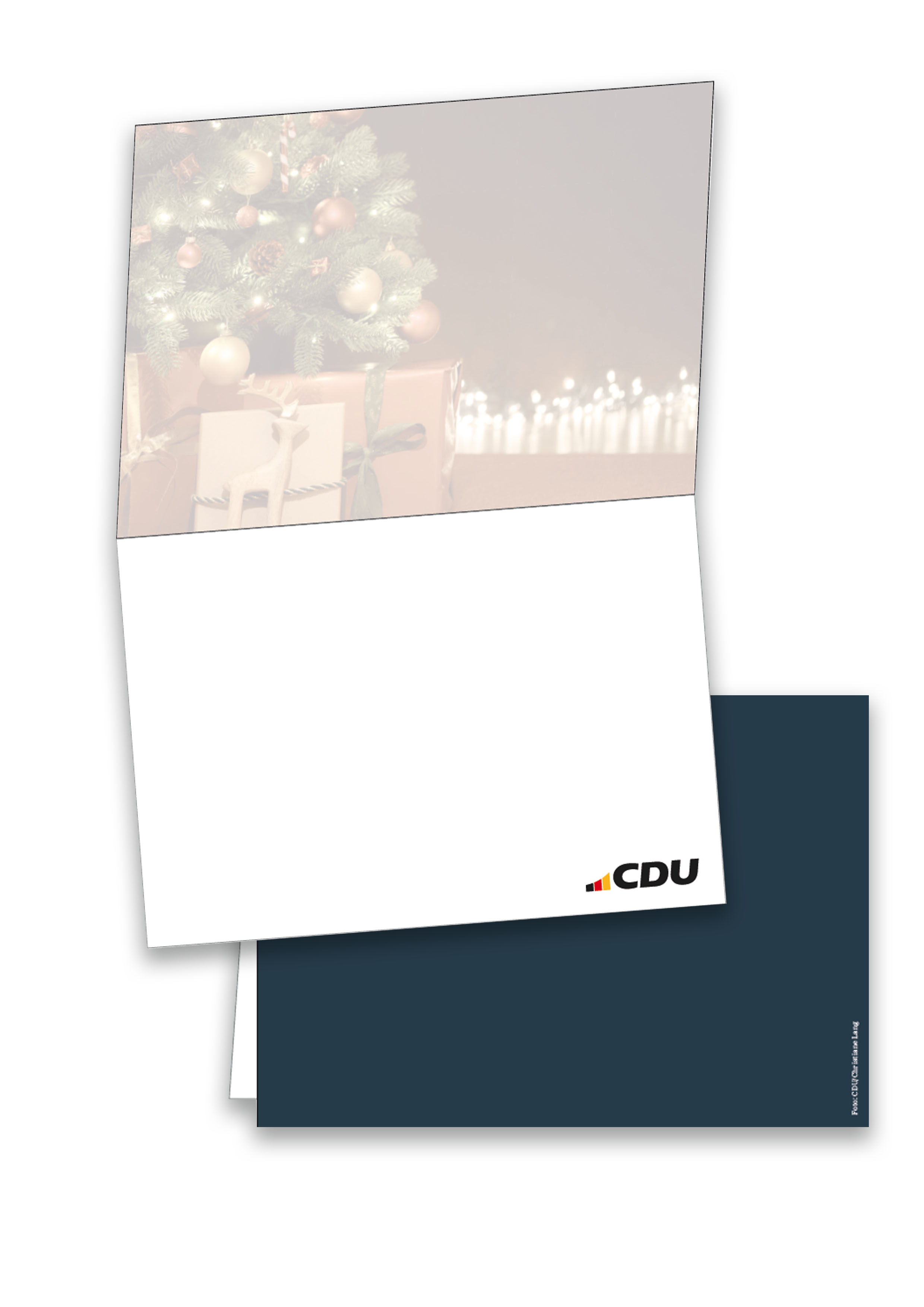 Weihnachtskarte aufgeklappt. Innen ohne Text, mit CDU-Logo.