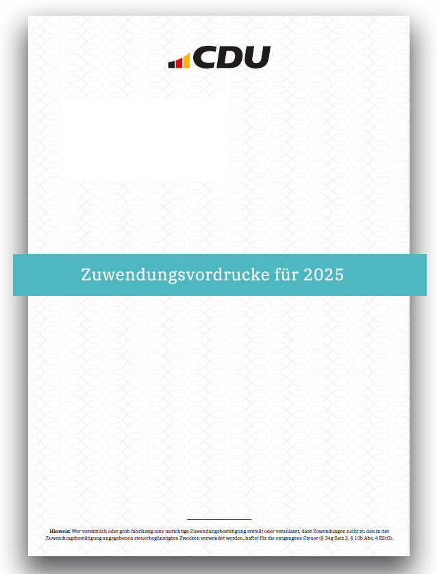 Weißes DIN A4 Blatt mit CDU-Logo oben mittig. Mit Hinweis auf Formular 2025.