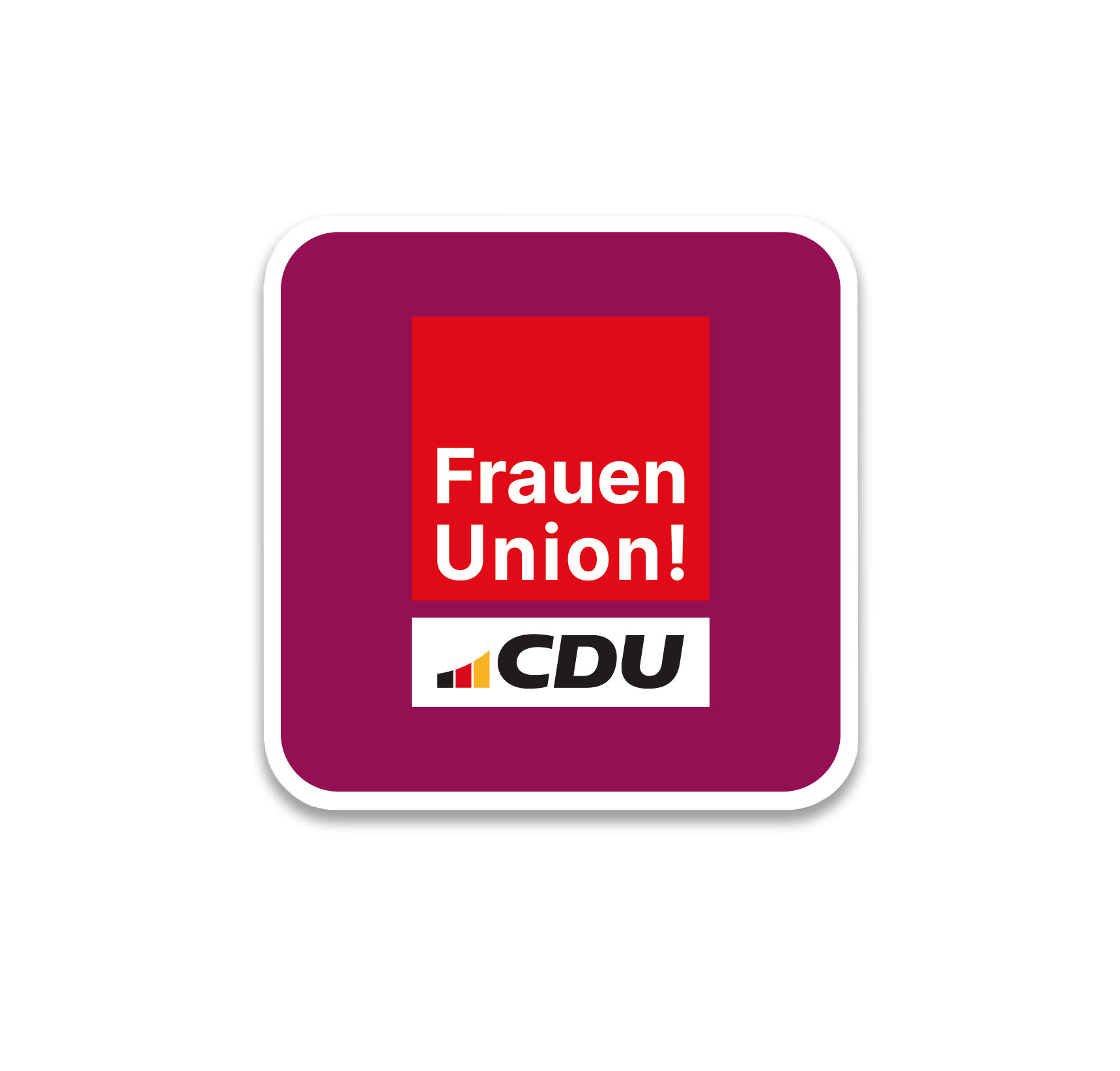Quadratischer Bierdeckel in Magenta mit Aufdruck: Frauen Union und CDU-Logo.