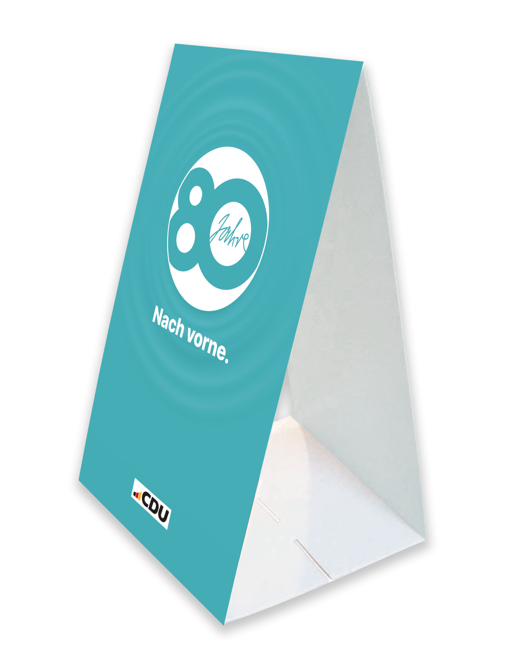 Ansicht Dachaufsteller mit großem 80-Jahre-Logo.