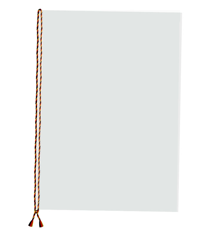 Urkundenmappe transparent. Ohne Bedruckung. Mit seitlicher Kordel in Schwarz-Rot-Gelb.