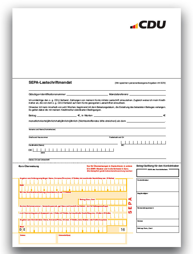 Vordruck Rechnungsformular mit Einzugsermächtigung.