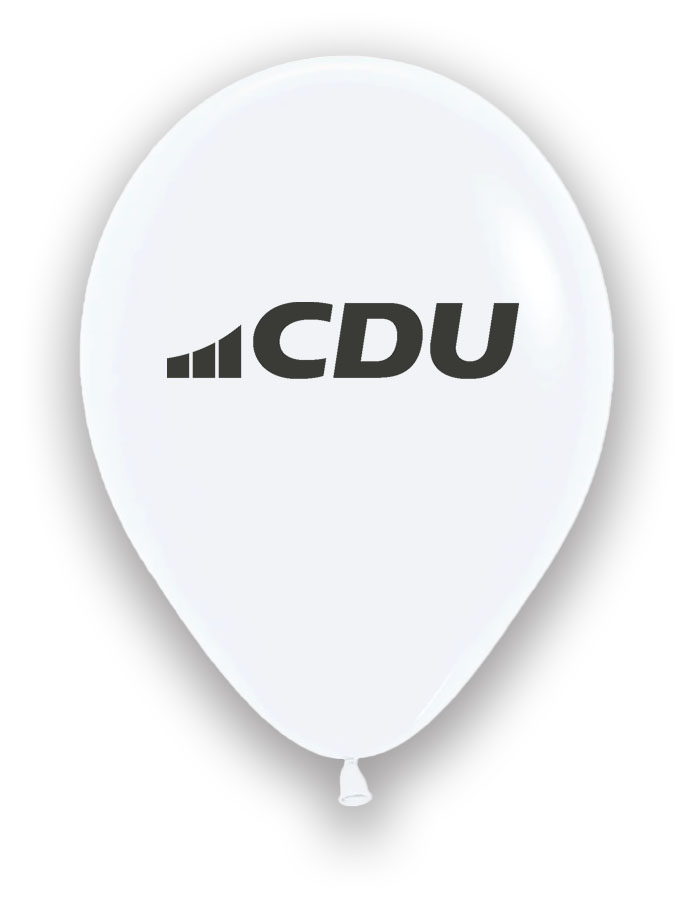 Rückseite: Weißer Luftballon mit 1-farbigem CDU-Logo in Schwarz.