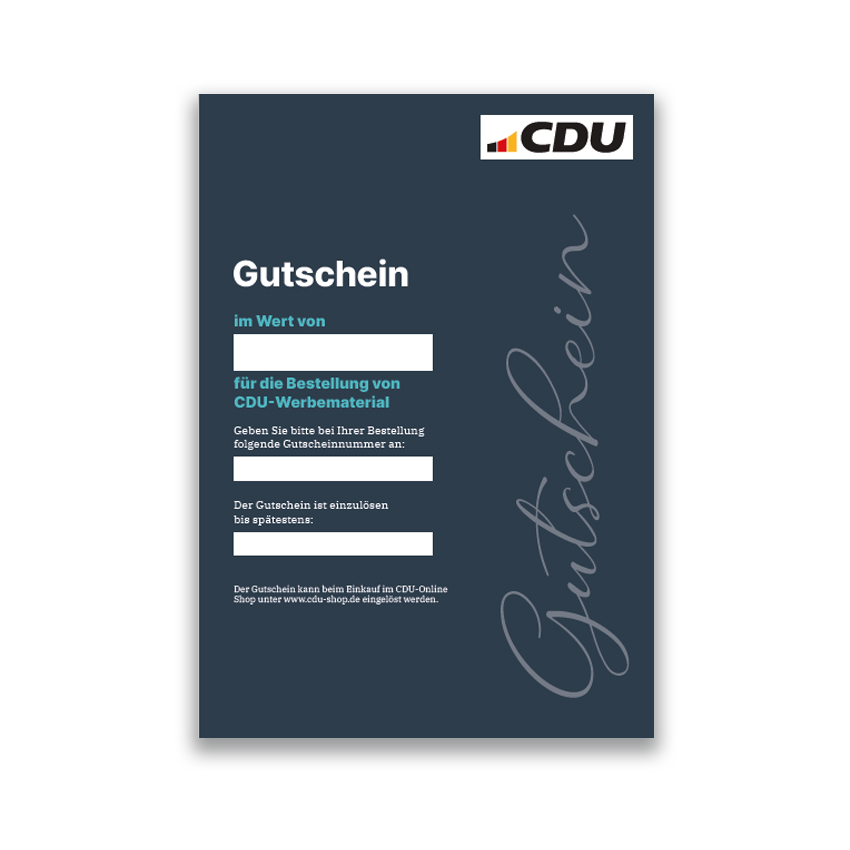 Aufgeklappte Gutscheinkarte. Innen ganz in Rhöndorf-Blau und mit vorgegebenen Textfeldern zum Eintragen.